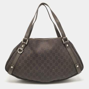Pre Owned Gucci Dark Brown GG Canvas and Leather Medium Abbey Hobo