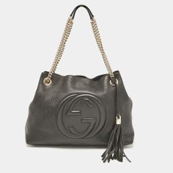 Pre Owned Gucci Black Leather Medium Chain Soho Tote