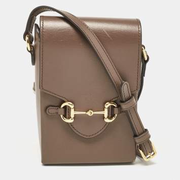Pre Owned Gucci Brown Leather Mini Horsebit 1955 Crossbody Bag
