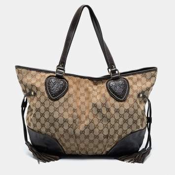 Pre Owned Gucci Dark Brown/Beige GG Canvas Large Tribeca Tote
