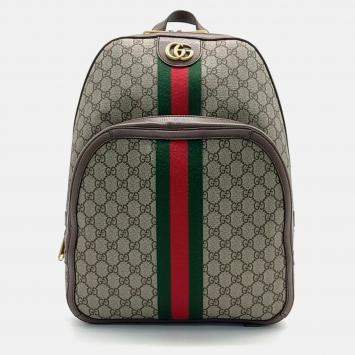 Pre Owned Gucci Beige Brown PVC Gucci Ophidia GG Supreme Medium Backpack