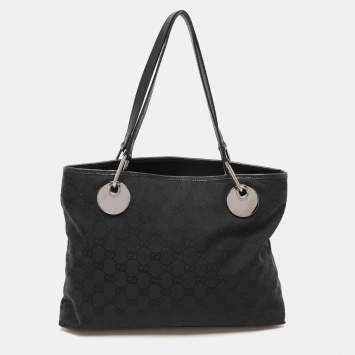 Pre Owned Gucci Black GG Canvas and Leather Small Eclipse Tote
