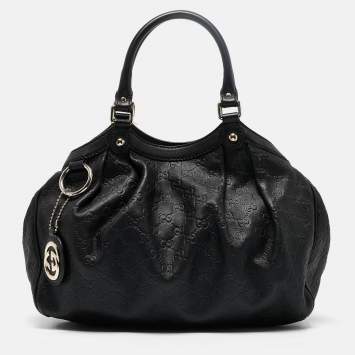 Pre Owned Gucci Black Guccissima Leather Medium Sukey Tote