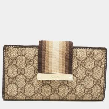 Gucci Brown/Beige GG Canvas and Leather Web Flap Continental Wallet