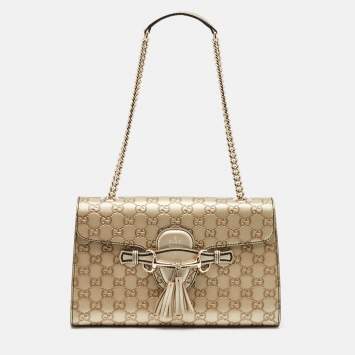 Pre Owned Gucci Gold Guccissima Leather Medium Emily Chain Shoulder Bag