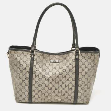 Pre Owned Gucci Black/Grey GG Crystal Canvas and Leather Medium Joy Tote