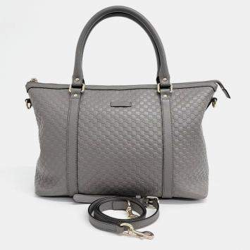Pre Owned Gucci Grey Leather Micro Cima Line Tote Bag