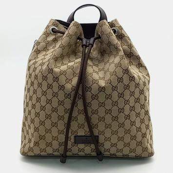 Pre Owned Gucci Beige Brown Coated Canvas backpack bag