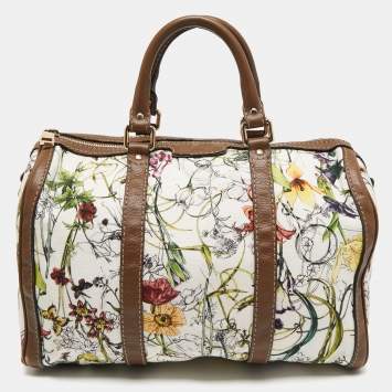 Pre Owned Gucci Beige/Multicolor Canvas and Leather Medium Floral Joy Boston Bag