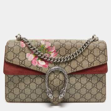 Pre Owned Gucci Pink/Beige GG Supreme Blooms Canvas Small Dionysus Shoulder Bag