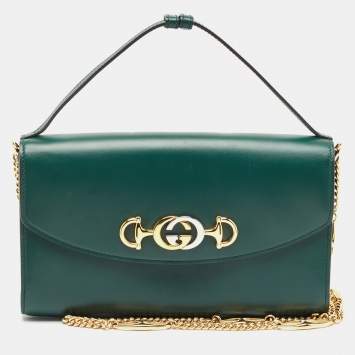 Pre Owned Gucci Green Leather Zumi Top Handle Bag
