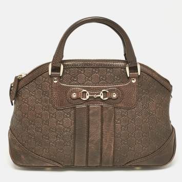 Pre Owned Gucci Dark Brown Guccissima Leather Catherine Dome Satchel
