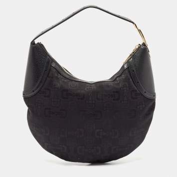Pre Owned Gucci Black Horsebit Canvas and Leather Glam Hobo