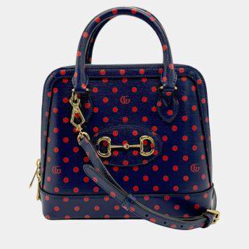 Pre Owned Gucci Leather Navy Red Gold Horsebit Shoulder Bag