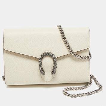 Pre Owned Gucci Off White Leather Mini Dionysus Wallet on Chain 