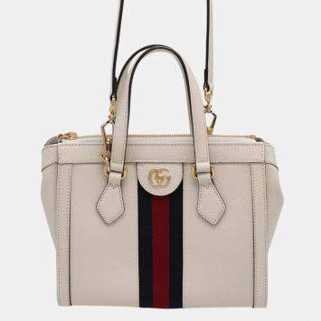 Pre Owned Gucci White Leather Ophidia Gg small Tote Bag