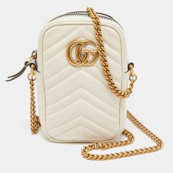 مملوكة مسبقًا Gucci Off White Matelassé Leather Mini GG Marmont Shoulder Bag
