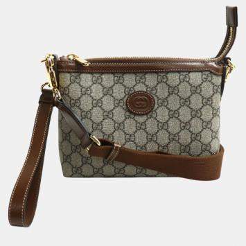 Pre Owned Gucci Beige & Ebony Brown Gg Supreme Shoulder Bag