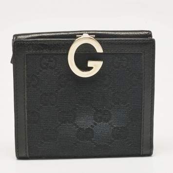 Pre Owned Gucci Black GG Canvas and Leather Charlotte French Wallet