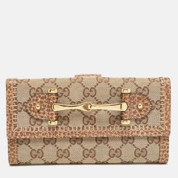 Pre Owned Gucci Beige GG Canvas and Leather Pelham Continental Wallet