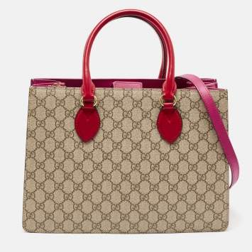 Pre Owned Gucci Tricolor GG Supreme Canvas and Leather Top Handle Bag