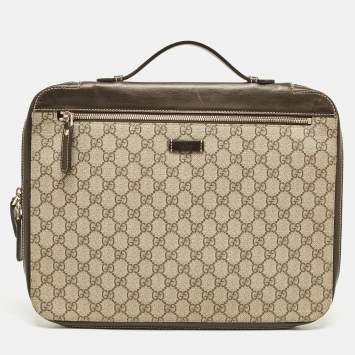 Gucci Dark Brown/Beige GG Supreme Canvas Document Portfolio Case 