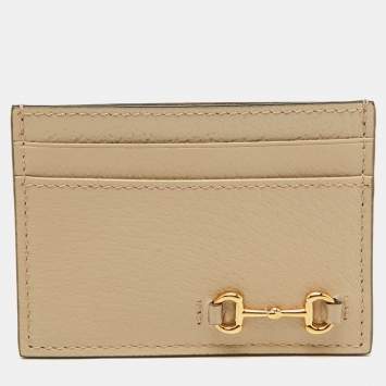 Pre Owned Gucci Light Beige Leather Horsebit Card Holder