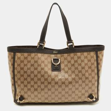 مملوكة مسبقًا Gucci Beige/Brown GG Supreme Canvas and Leather Abbey D-Ring Tote