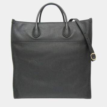 Pre Owned Gucci Black Leather Logo Tote Bag