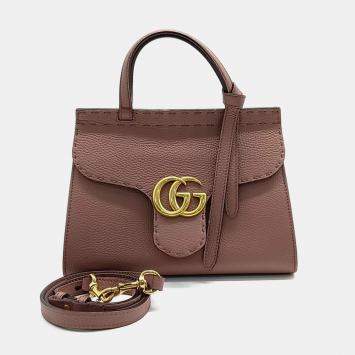 Pre Owned Gucci Brown Leather GG Marmont mini tote bag