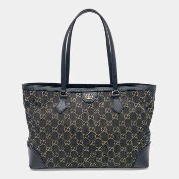 Pre Owned Gucci Black Canvas and Leather Ophidia GG shopper bag
