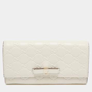 Pre Owned Gucci Off White Guccissima Leather Bow Continental Wallet