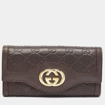 Pre Owned Gucci Dark Brown Guccissima Leather Interlocking G Continental Wallet