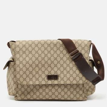Pre Owned Gucci Beige/Brown GG Supreme Canvas and Leather Diaper Messenger Bag