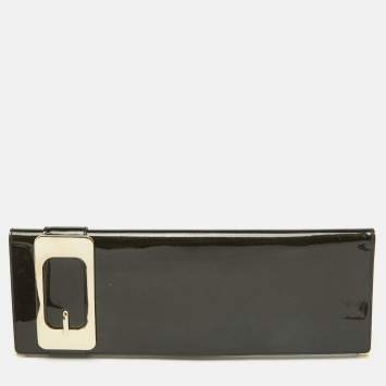 Pre Owned Gucci Dark Green Patent Leather Romy Clutch