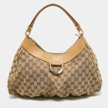 Pre Owned Gucci Beige GG Canvas and Leather Abbey D-Ring Shoulder Bag