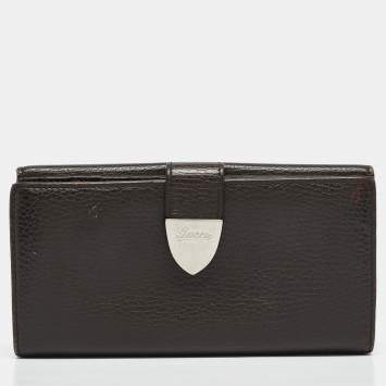 Pre Owned Gucci Brown Leather Signoria Continental Wallet