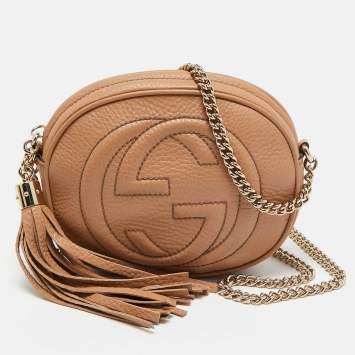 Pre Owned Gucci Beige Leather Mini Soho Disco Chain Crossbody Bag