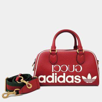 Pre Owned Gucci Red Leather X Adidas Duffel Bag
