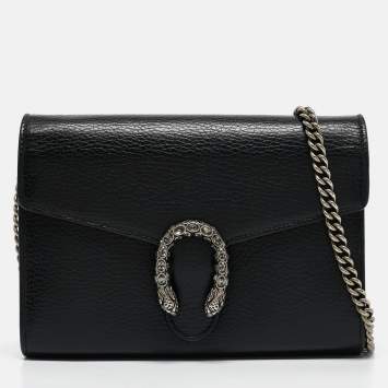 Pre Owned Gucci Black Leather Mini Dionysus Shoulder Bag
