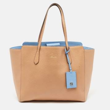 Pre Owned Gucci Camelia/Mineral Blue Leather Medium Swing Tote
