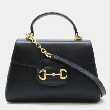 Pre Owned Gucci Black Leather Horsebit 1955 Medium Bag