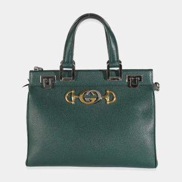 Gucci Dark Green Grainy Calfskin Small Zumi Top Handle Bag