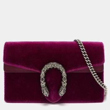 Pre Owned Gucci Purple Velvet and Leather Super Mini Dionysus Shoulder Bag