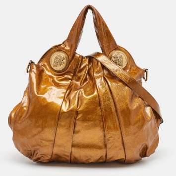 Pre Owned Gucci Gold Patent Leather Large Hysteria Hobo