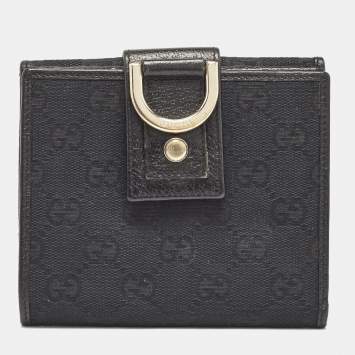 Pre Owned Gucci Black GG Canvas and Leather Abbey Compact Wallet
