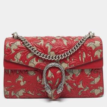 Pre Owned Gucci Red GG Supreme Canvas Small Dionysus Arabesque Shoulder Bag