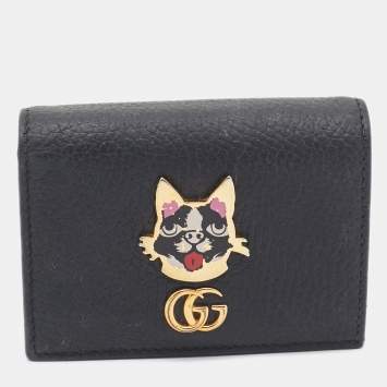 Pre Owned Gucci Black Leather GG Marmont Bosco Card Case