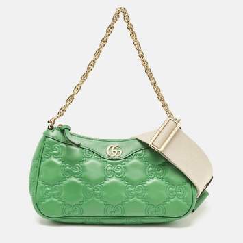 Pre Owned Gucci Green GG Matelasse Leather Small Shoulder Bag