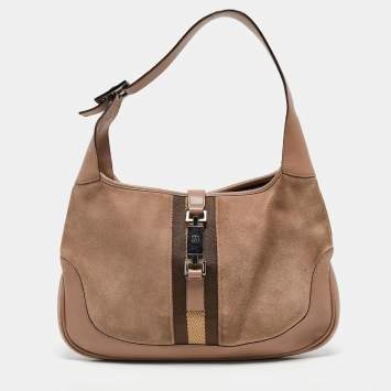 Pre Owned Gucci Old Rose/Beige GG Canvas and Leather Jackie Bardot Hobo
